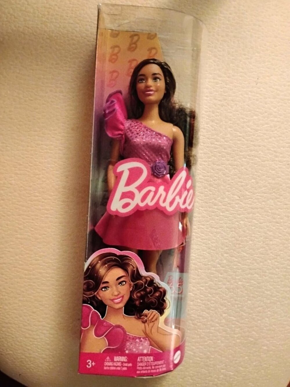 Barbie Fashionistas Doll #225 Curvy with Brown Hair Pink Sparkly Dress 65th 1983
